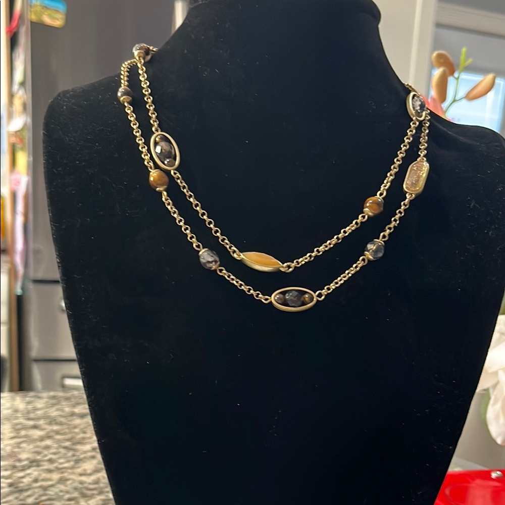 Banana Republic Gold and Black Double-Strand Necklace